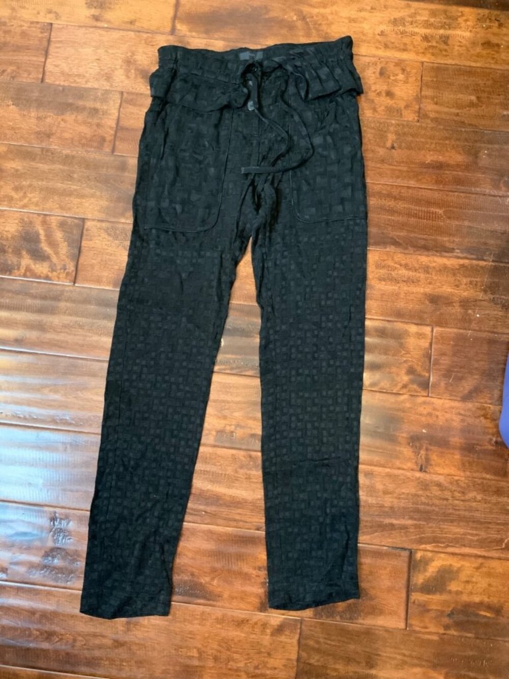 IKKS Black Window Pane Check Ruffle Peplum Pants, Size XS | 34